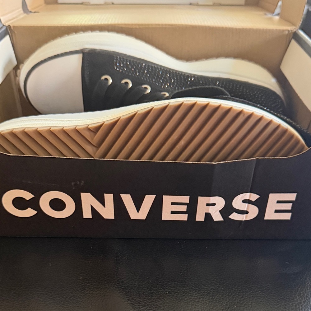 NEW Womens Black High-Top Platform Sneakers with Rhinestone Detail